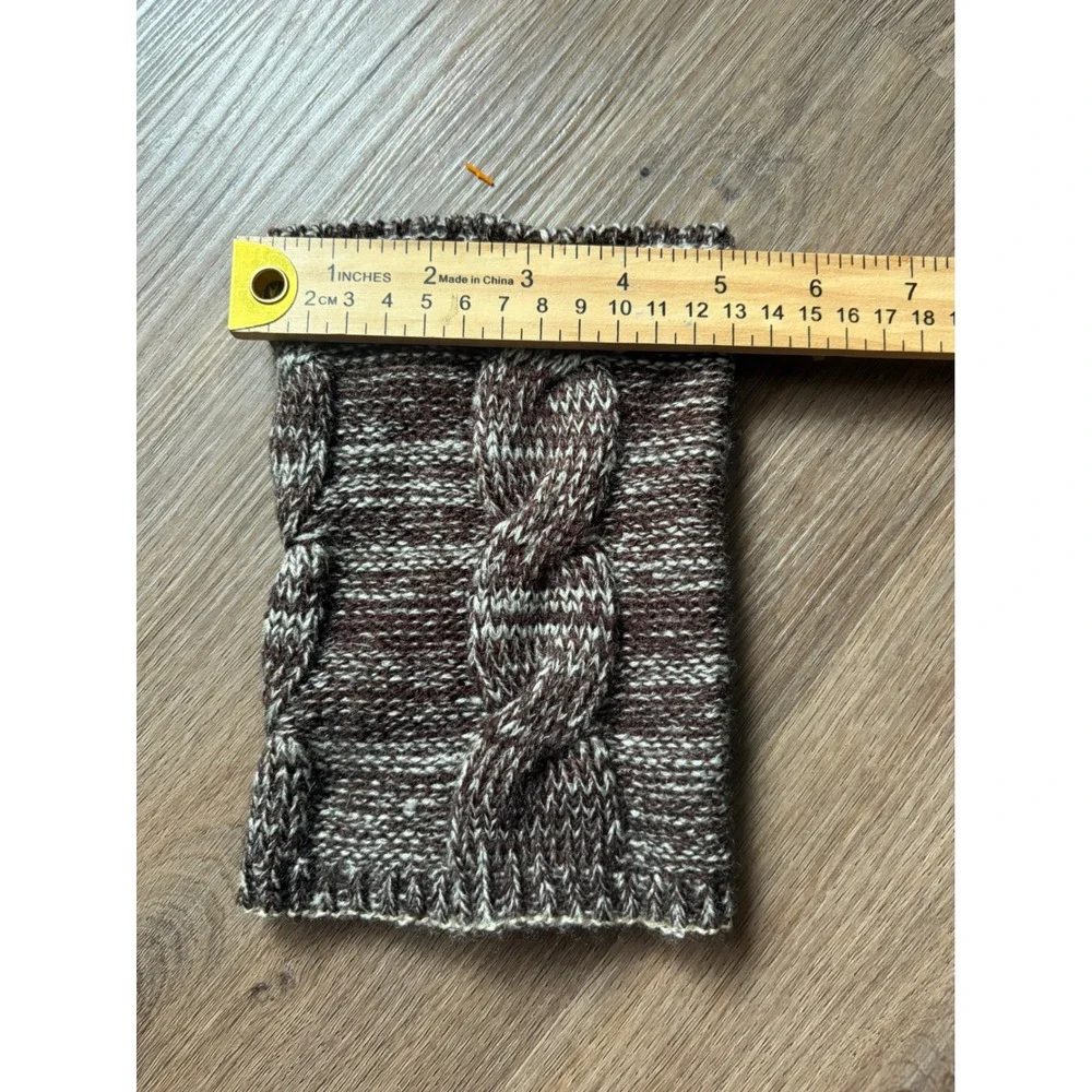 Brown Cable Knit Fingerless Gloves Marled Hand Warmers Winter Wrist Cuffs Womens